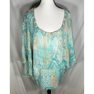 Ruby Rd Blouse Shirt Womens Plus Size 3XL Beaded Multi Color Flows